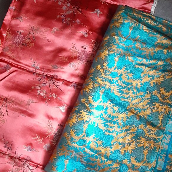 SOLD Vintage Chinoiserie Silky Brocade Fabric - Picture 1 of 8